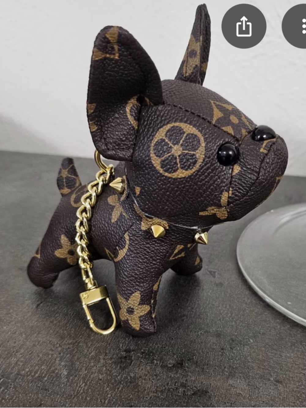 Brown Monogram Bull Dog Keychain/Bag Charm - Picture 2 of 3